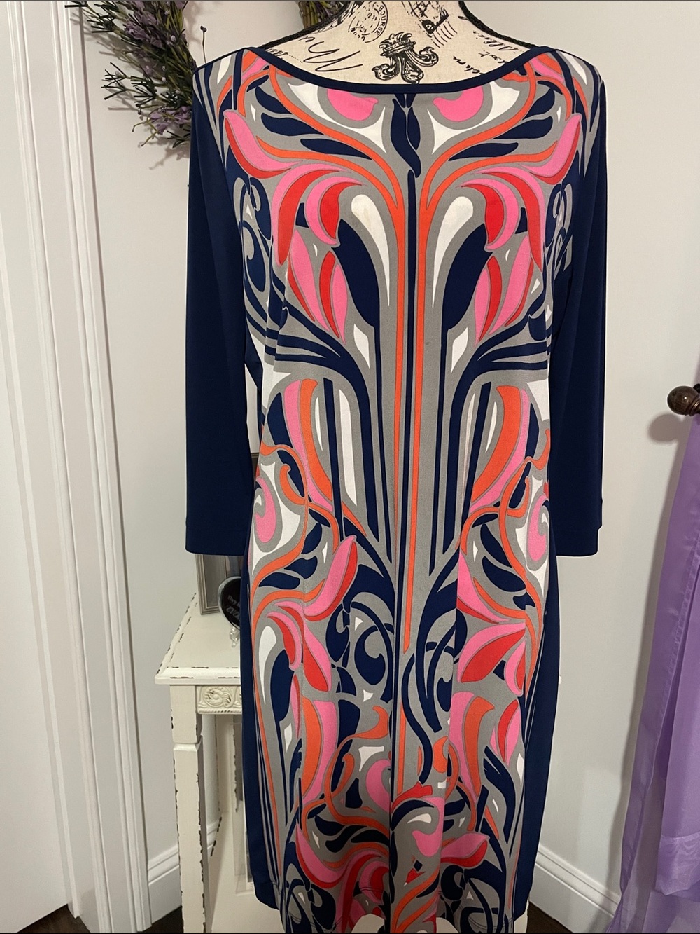 Banana Republic Navy Multicolor Printed Shift Dress